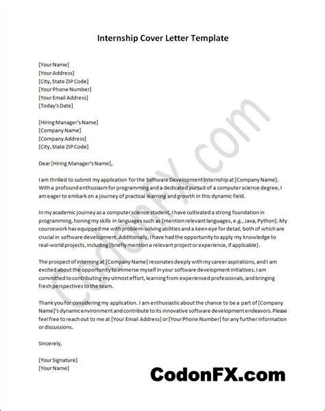 Cover Letter For Internship Template Word