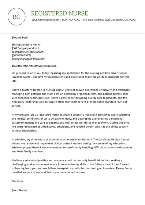 Cover Letter For Job Application Nursing
