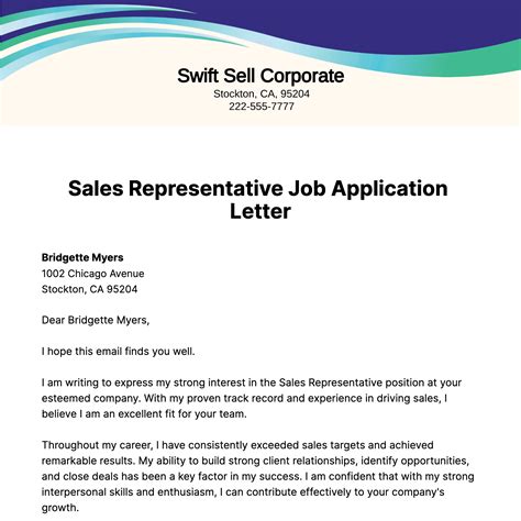 Cover Letter For Job Application Sales Representative