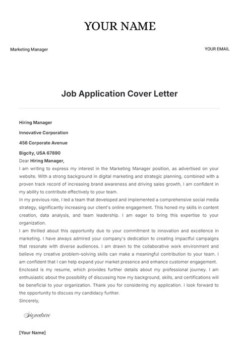 Cover Letter For Job Application Template