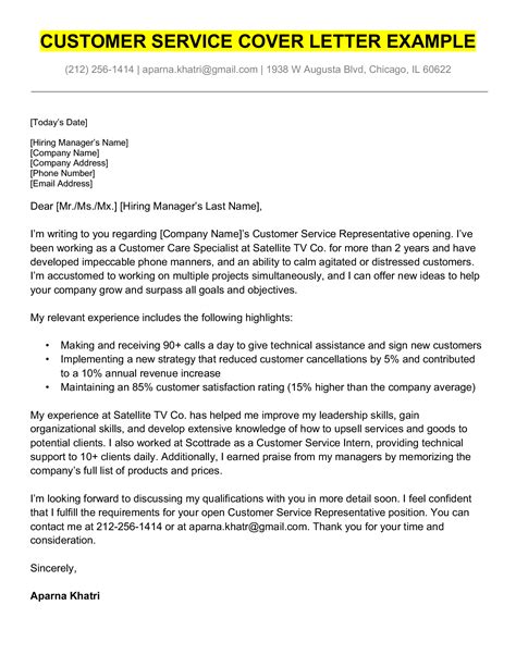 Cover Letter For Job Customer Service