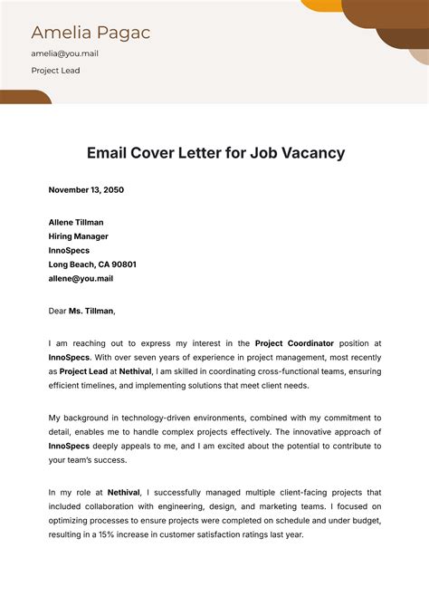 Cover Letter For Job Email