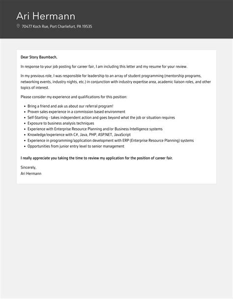 Cover Letter For Job Fair Template