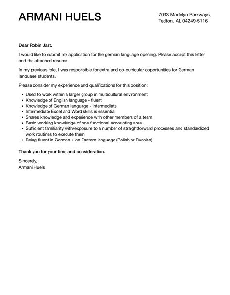 Cover Letter For Job Germany