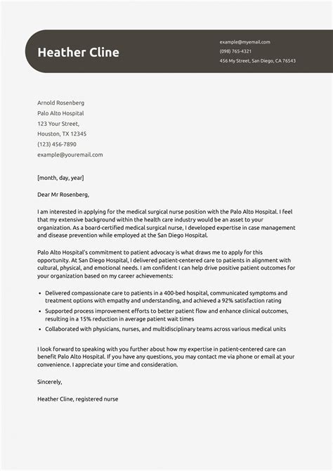 Cover Letter For Job In Hospital
