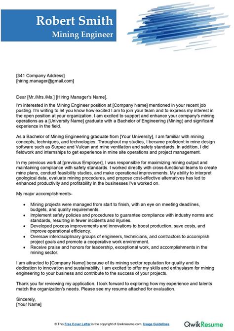 Cover Letter For Mining Jobs Examples