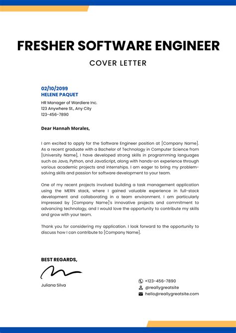 Cover Letter For Resume For Fresher Engineer
