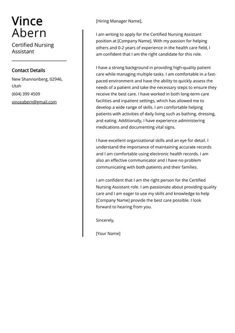 Cover Letter For Resume Nursing Assistant