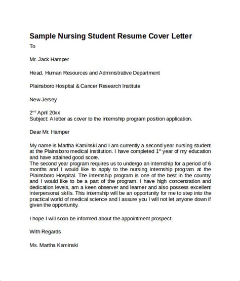 Cover Letter For Resume Nursing Student