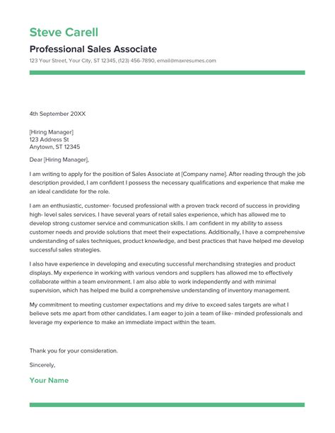 Cover Letter For Resume Sales Associate