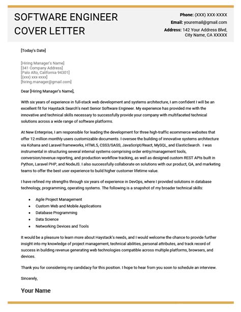 Cover Letter For Resume Software Engineer