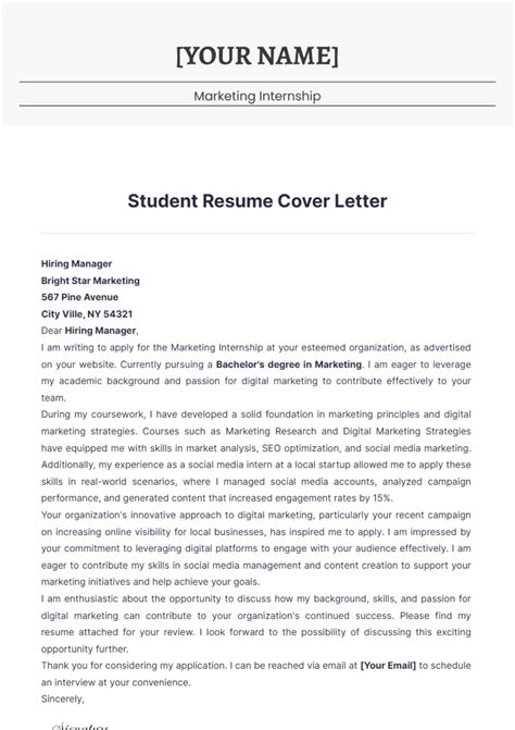 Cover Letter For Resume Student