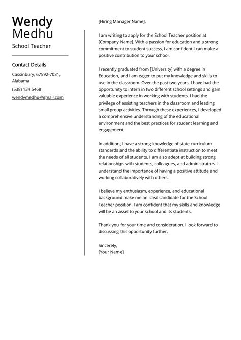 Cover Letter For Resume Teacher Examples