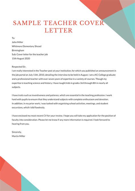 Cover Letter For Teacher Applicant