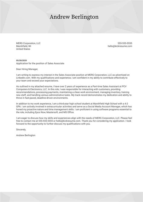 Cover Letter For Teenager