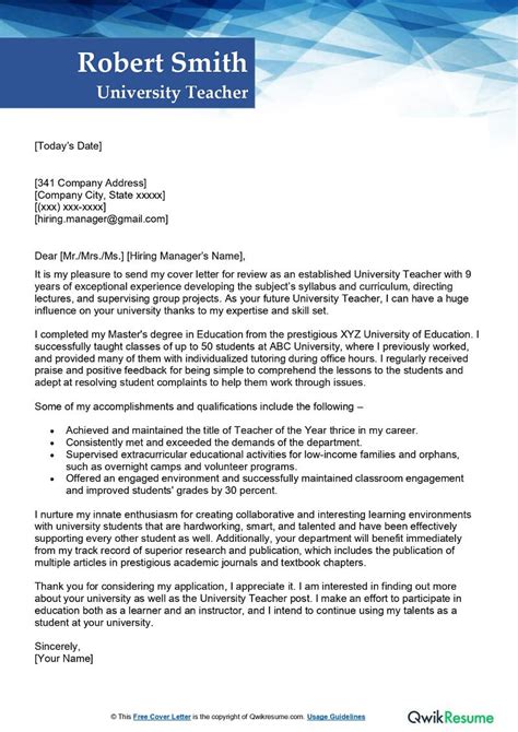 Cover Letter For University Teaching Job