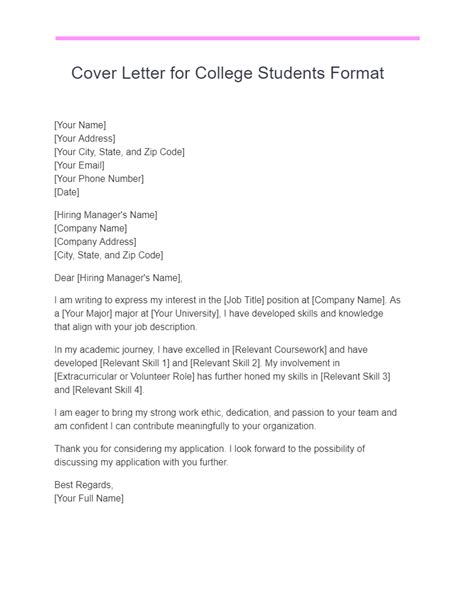 Cover Letter Format College Student