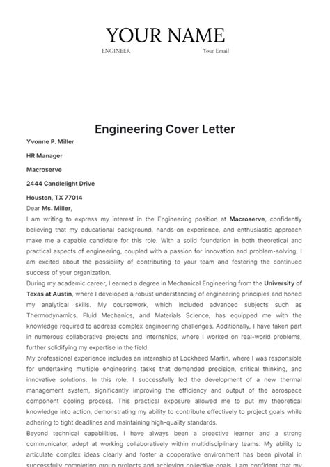 Cover Letter Format Engineering