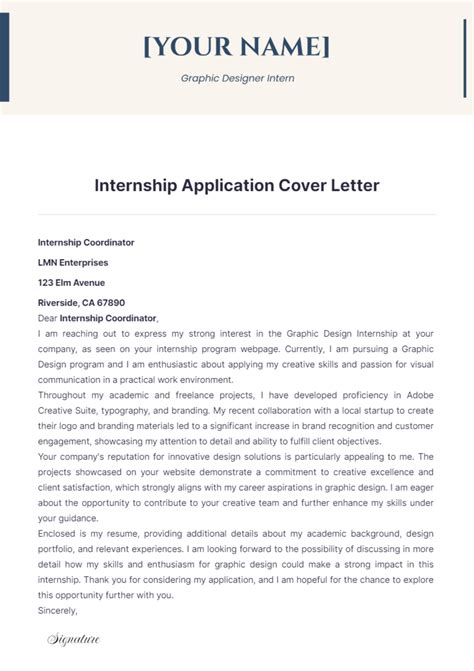 Cover Letter Format For Internship Application