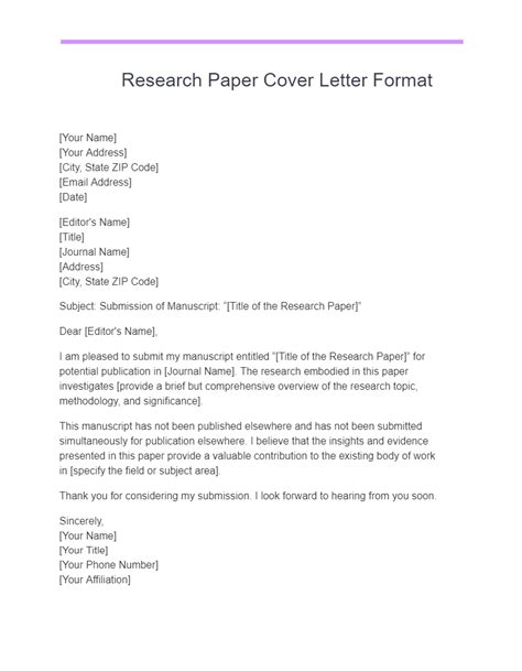 Cover Letter Format For Research Paper