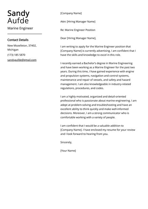 Cover Letter Format For Resume For Marine Engineer