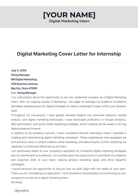 Cover Letter Internship Digital Marketing