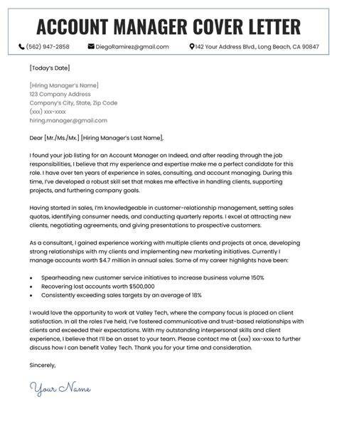 Cover Letter Sample Account Manager