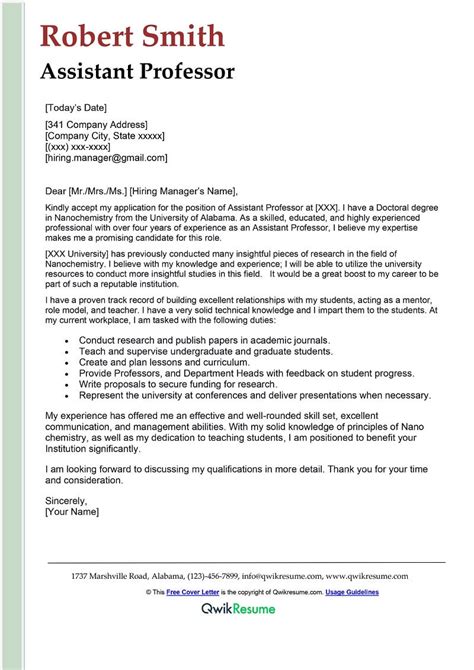 Cover Letter Sample Assistant Professor