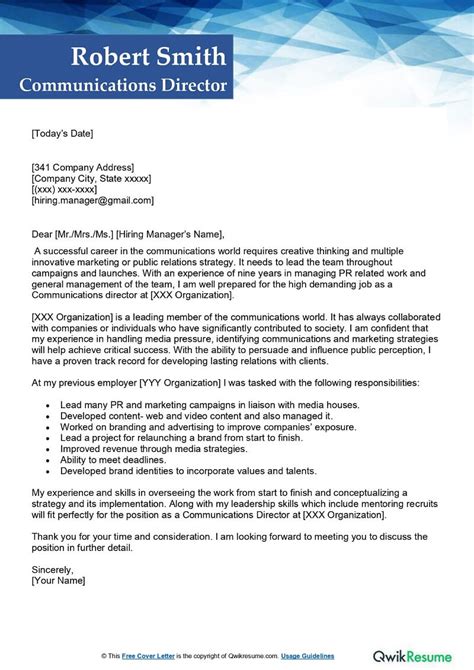 Cover Letter Sample Communications