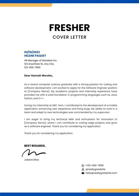 Cover Letter Sample For Fresher