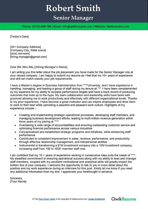 Cover Letter Sample For Job Application For A Senior Level Management
Post