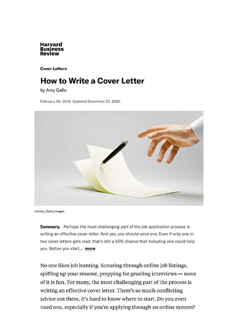 Cover Letter Sample Hbr