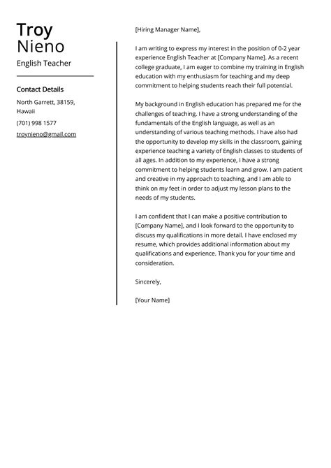 Cover Letter Sample In English