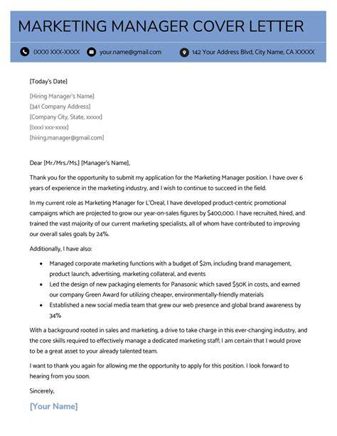 Cover Letter Sample Marketing Manager