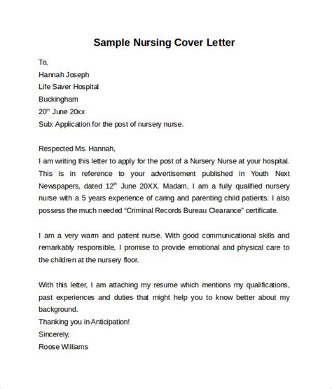Cover Letter Sample Nursing
