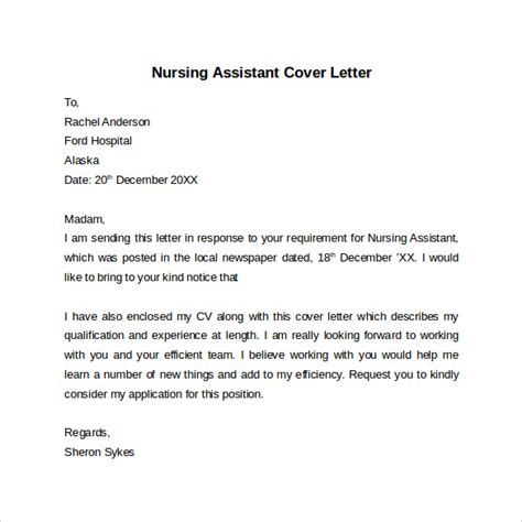 Cover Letter Sample Nursing Assistant
