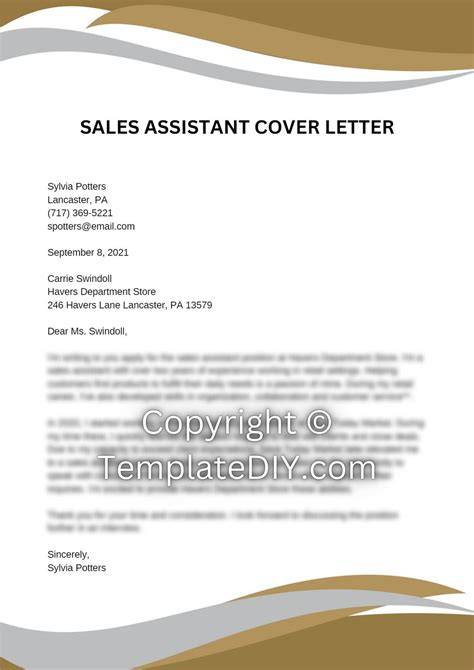 Cover Letter Sample Sales Assistant