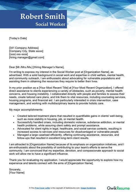 Cover Letter Sample Social Worker