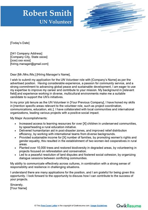 Cover Letter Sample Un