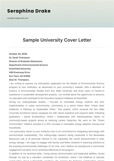 Cover Letter Sample University
