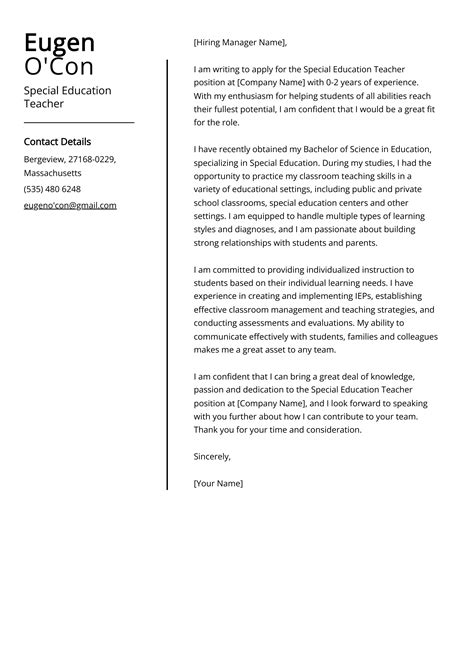 Cover Letter Special Education Teacher Example