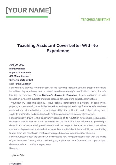 Cover Letter Teaching No Experience