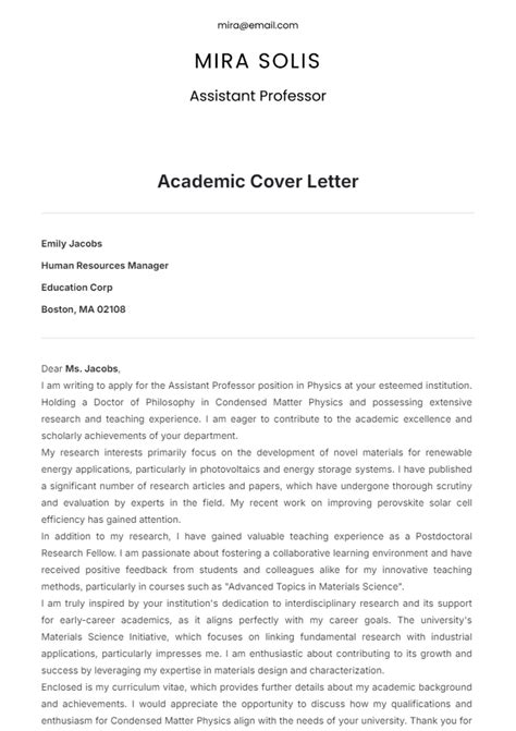 Cover Letter Template Academic