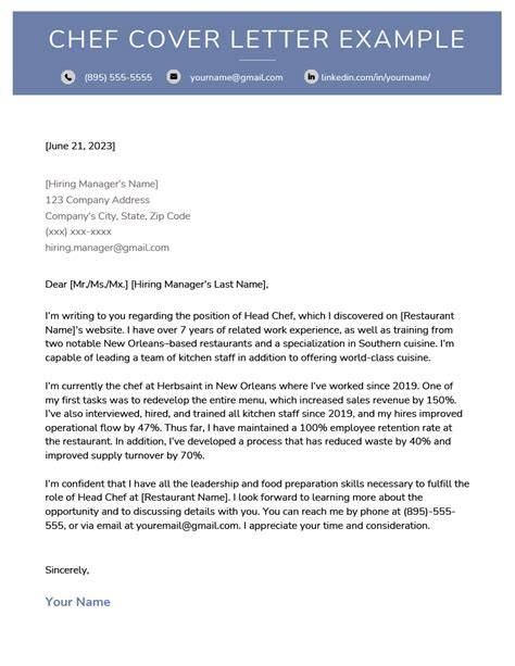 Cover Letter Template Chef
