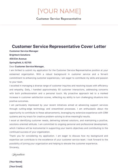 Cover Letter Template Customer Service Representative
