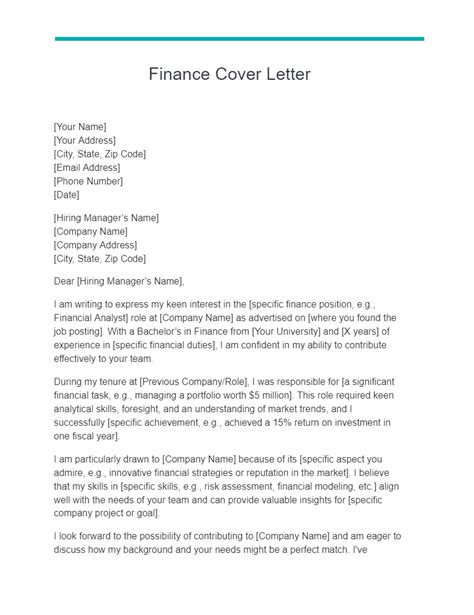 Cover Letter Template For Finance Job