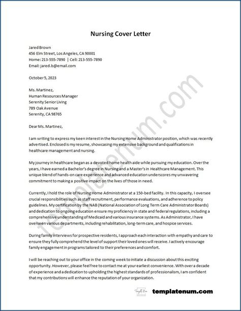 Cover Letter Template For Nursing