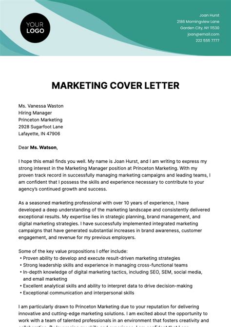 Cover Letter Template Marketing