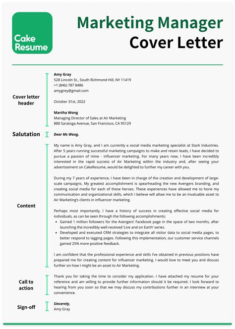 Cover Letter Template Marketing Manager