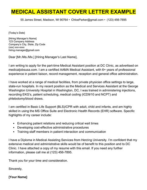 Cover Letter Template Medical Assistant